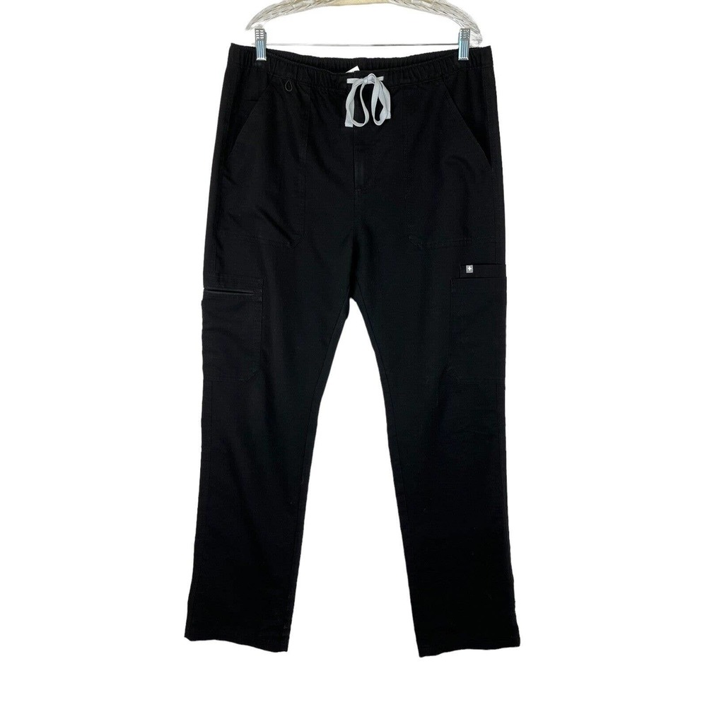Figs Men's Cairo Cargo Pants in Black with Gray Drawstring